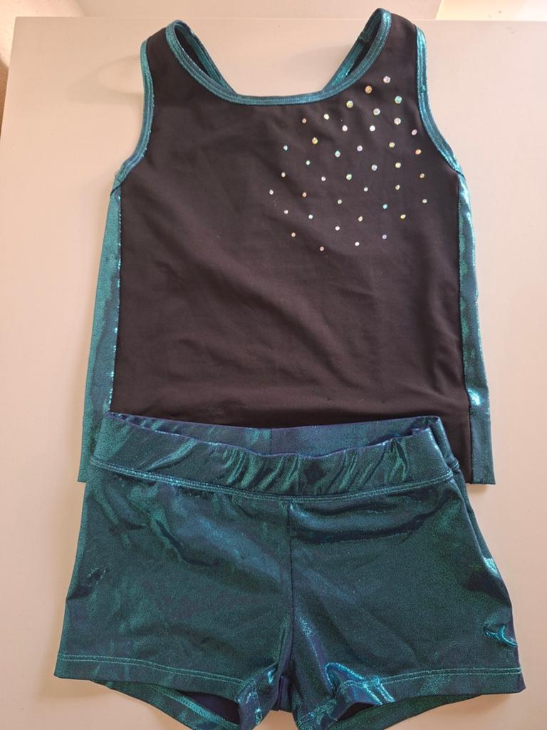 Turnpakje - topje en broekje - Decathlon - maat 140, Sport en Fitness, Turnen, Blauw, Zo goed als nieuw, Turnpak(je), Kindermaat 122 t/m 140