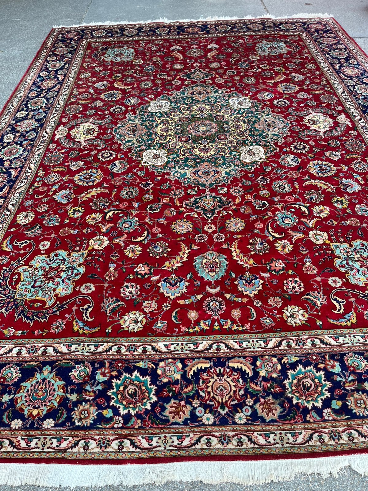 Perzische tapijt handgemaakt Tabriz 400x300,, Ophalen, Gebruikt, 200 cm of meer, Blauw