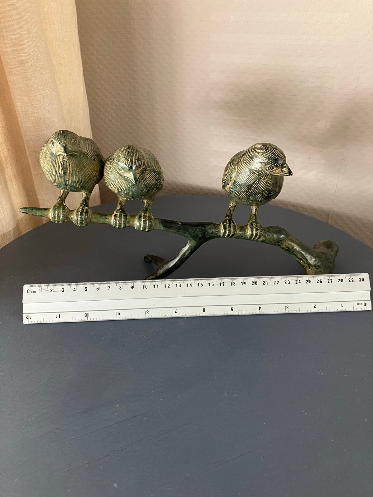 Decoratief beeldje vogels op tak - brons groene patina, Ophalen of Verzenden, 20 - 50 cm, Beeld, Bruin