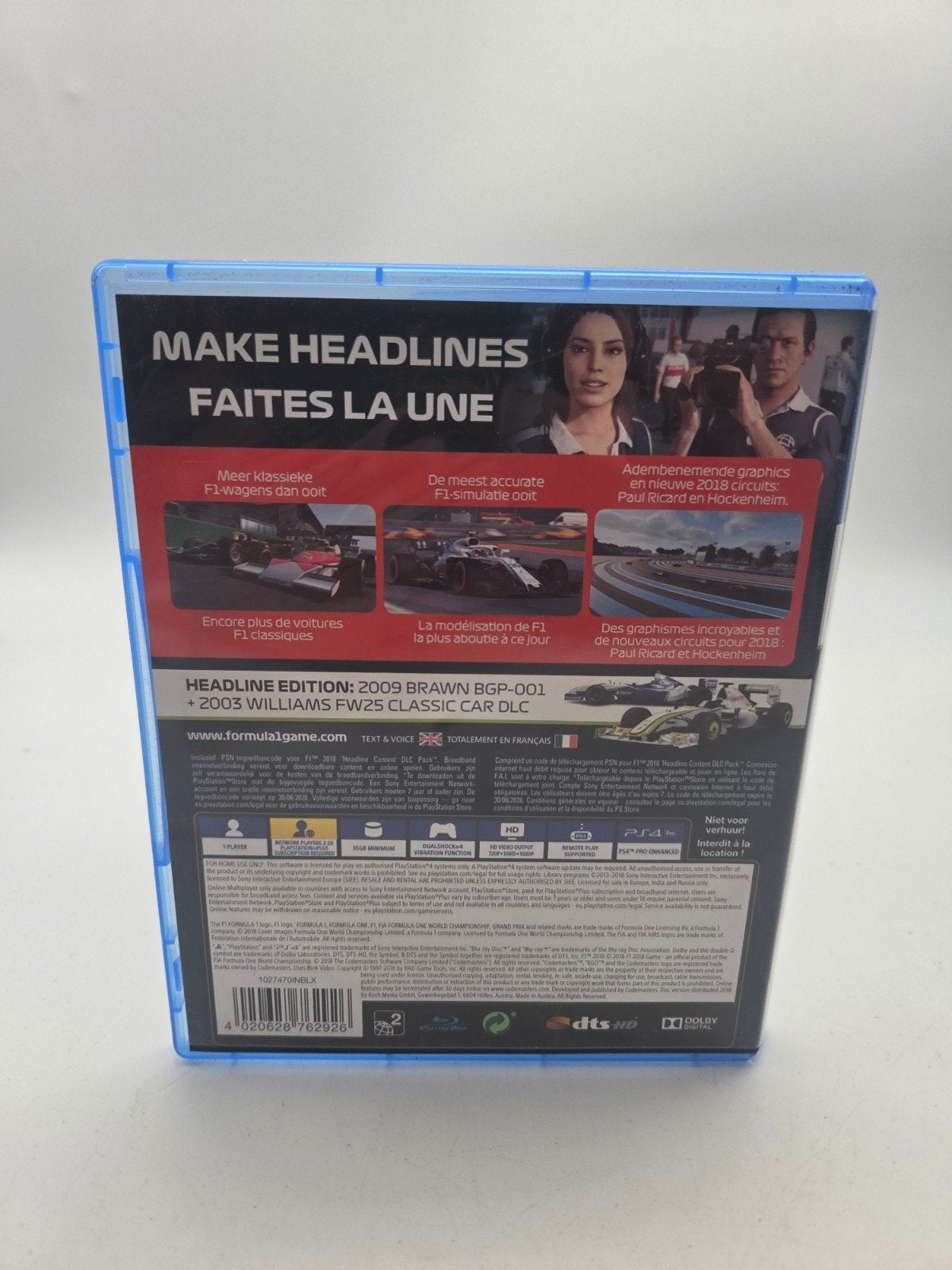 F1 2018 Headline Edition PS4, Online, Codemasters Software Company Ltd, Stoneythorpe, Southam, Warwickshire, CV47 2DL, UK, 1 speler