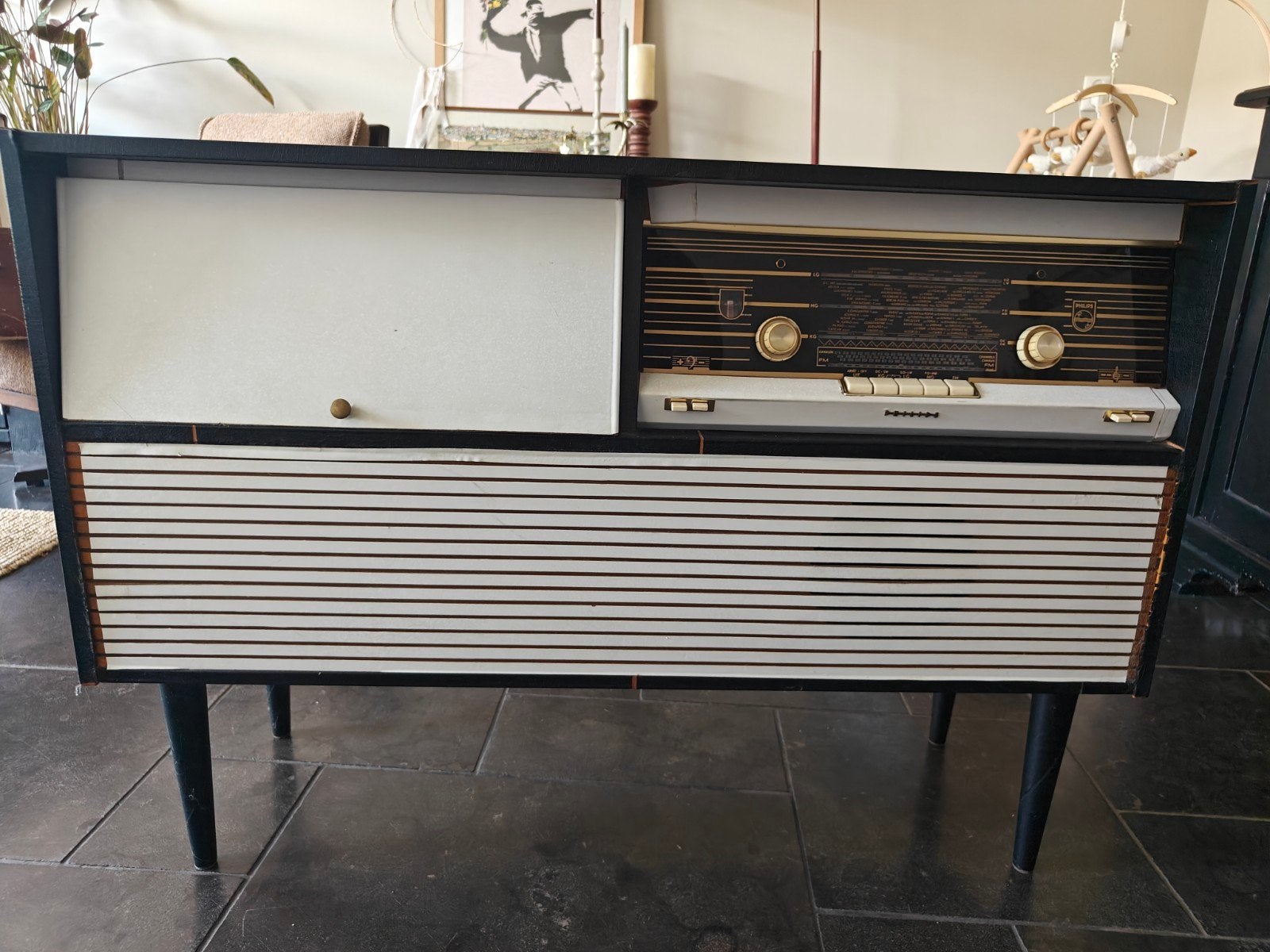 Vintage Philips Radio Meubel met Platenspeler, Antiek en Kunst, Antiek | Tv's en Audio, Ophalen