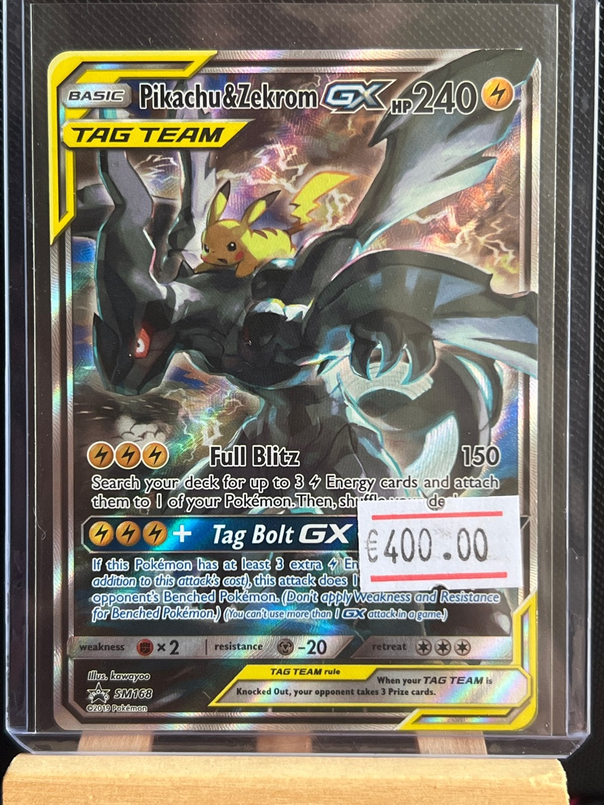 Pikachu & Zekrom GX TAG TEAM Pokémon Kaart SM168, Ophalen of Verzenden, Zo goed als nieuw, Losse kaart