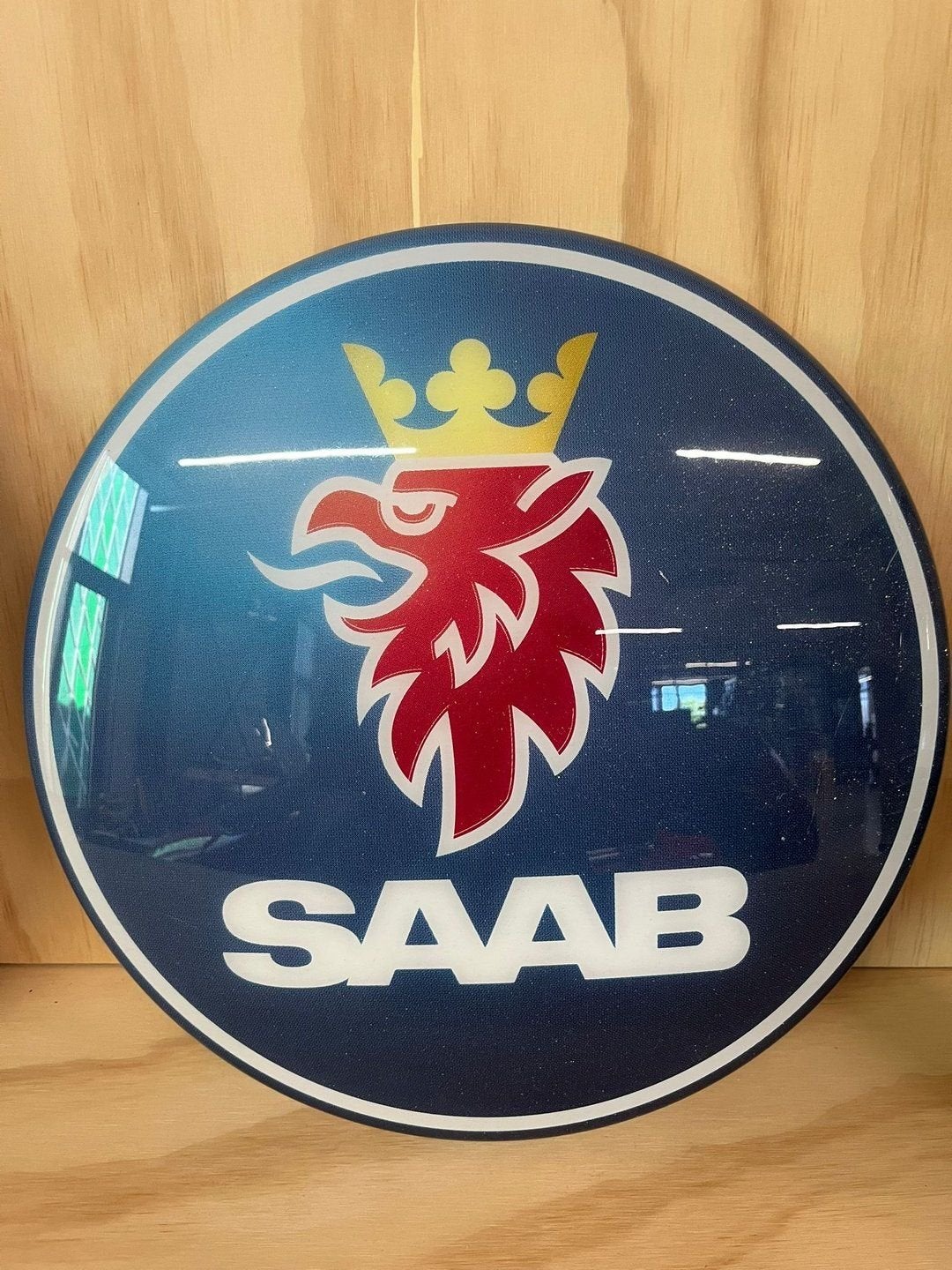 bord met het klassieke logo van Saab, Verzamelen, Merken en Reclamevoorwerpen, Ophalen, Gebruikt, -, -
