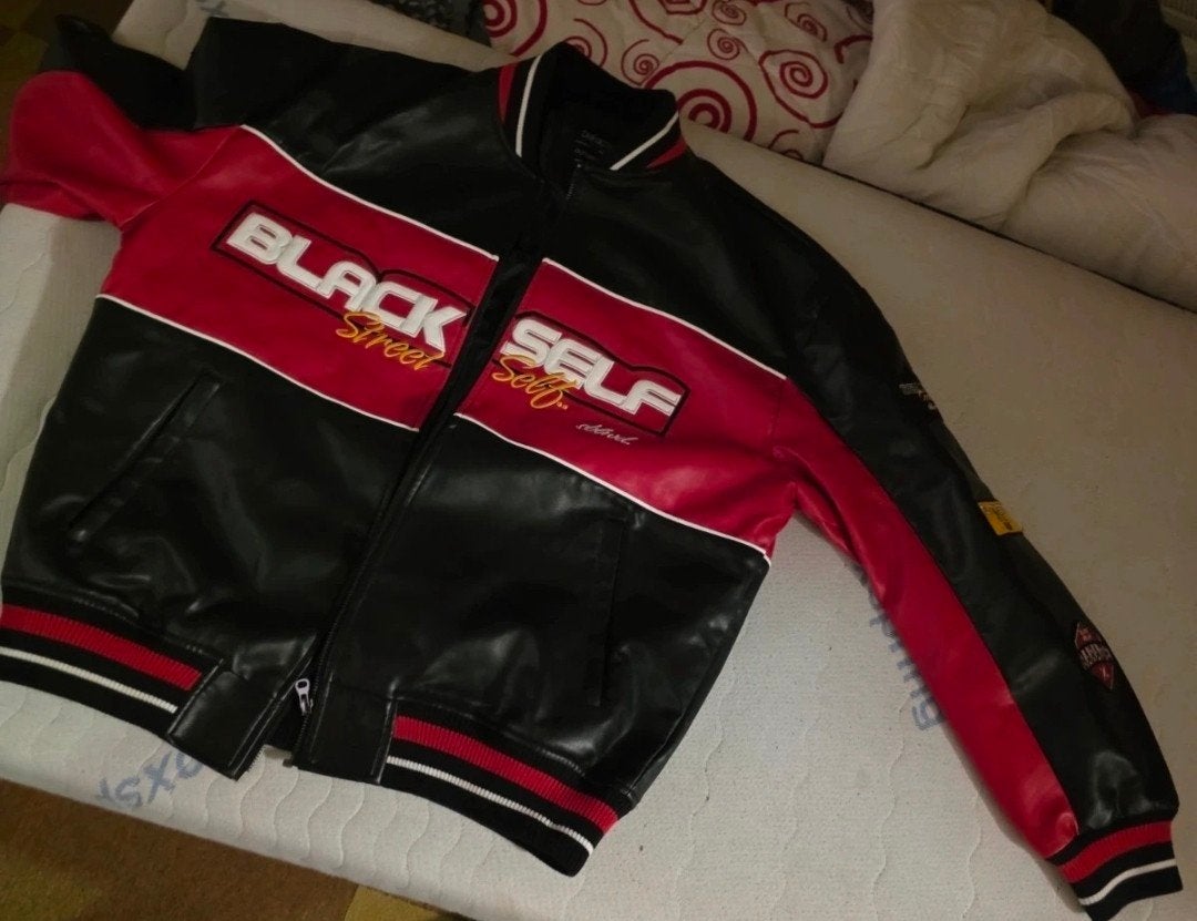 DeFacto Black Street Soul Leren Jas - Zwart/Rood Maat M, Kleding | Heren, Maat 48/50 (M), DeFacto, Zwart, Ophalen of Verzenden