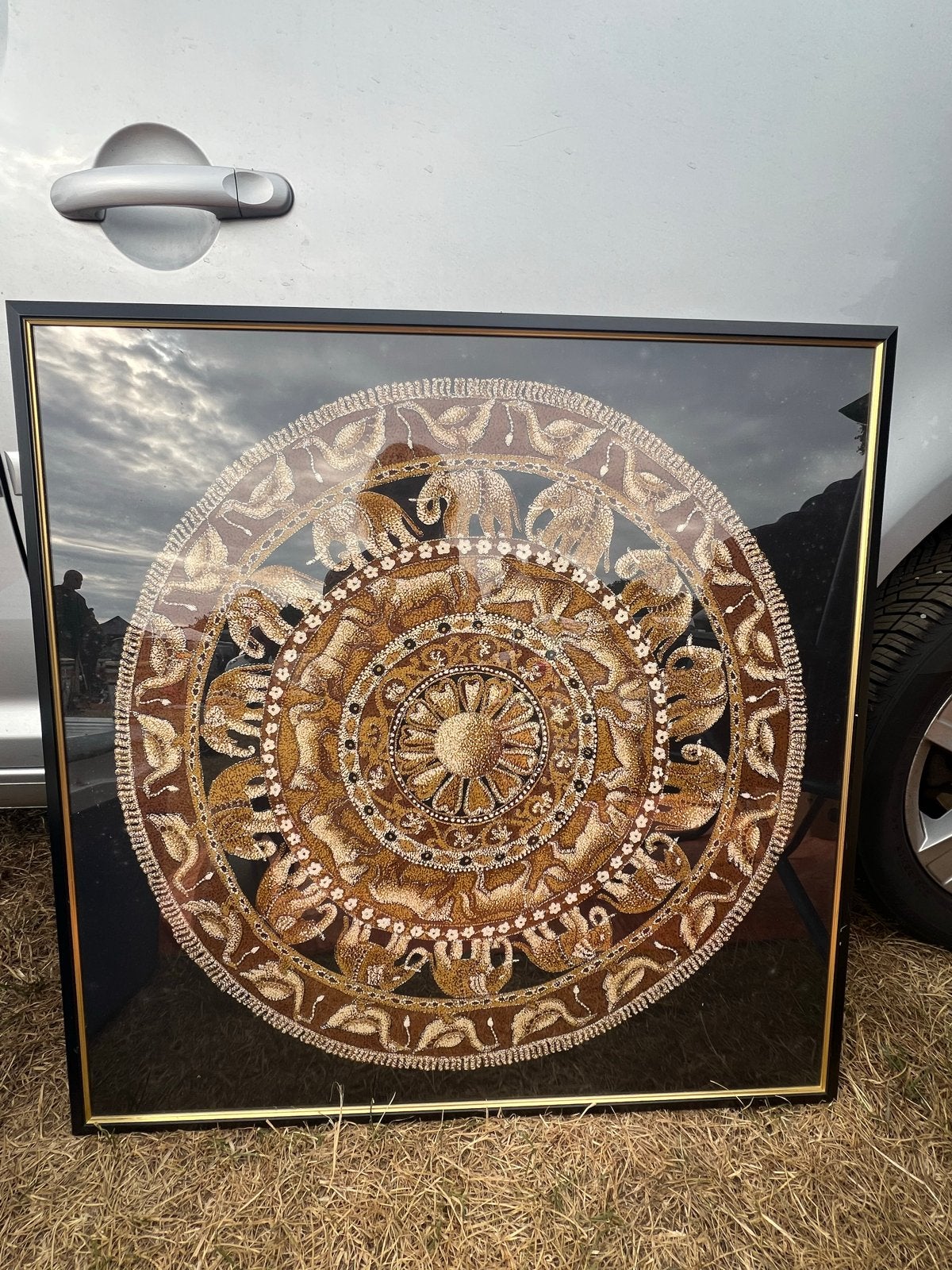 Mooi ingelijst batikdoek uit Sri Lanka, Ophalen, Wanddecoratie, Textiel, Handgemaakt
