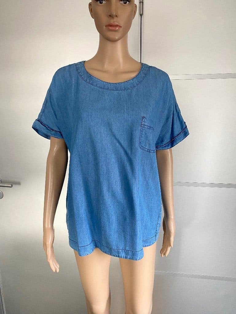 K254 Spijkerblouse mt M=38/40 blouse top jeans spijker blauw, Ophalen of Verzenden, Zo goed als nieuw, Maat 38/40 (M), Blauw