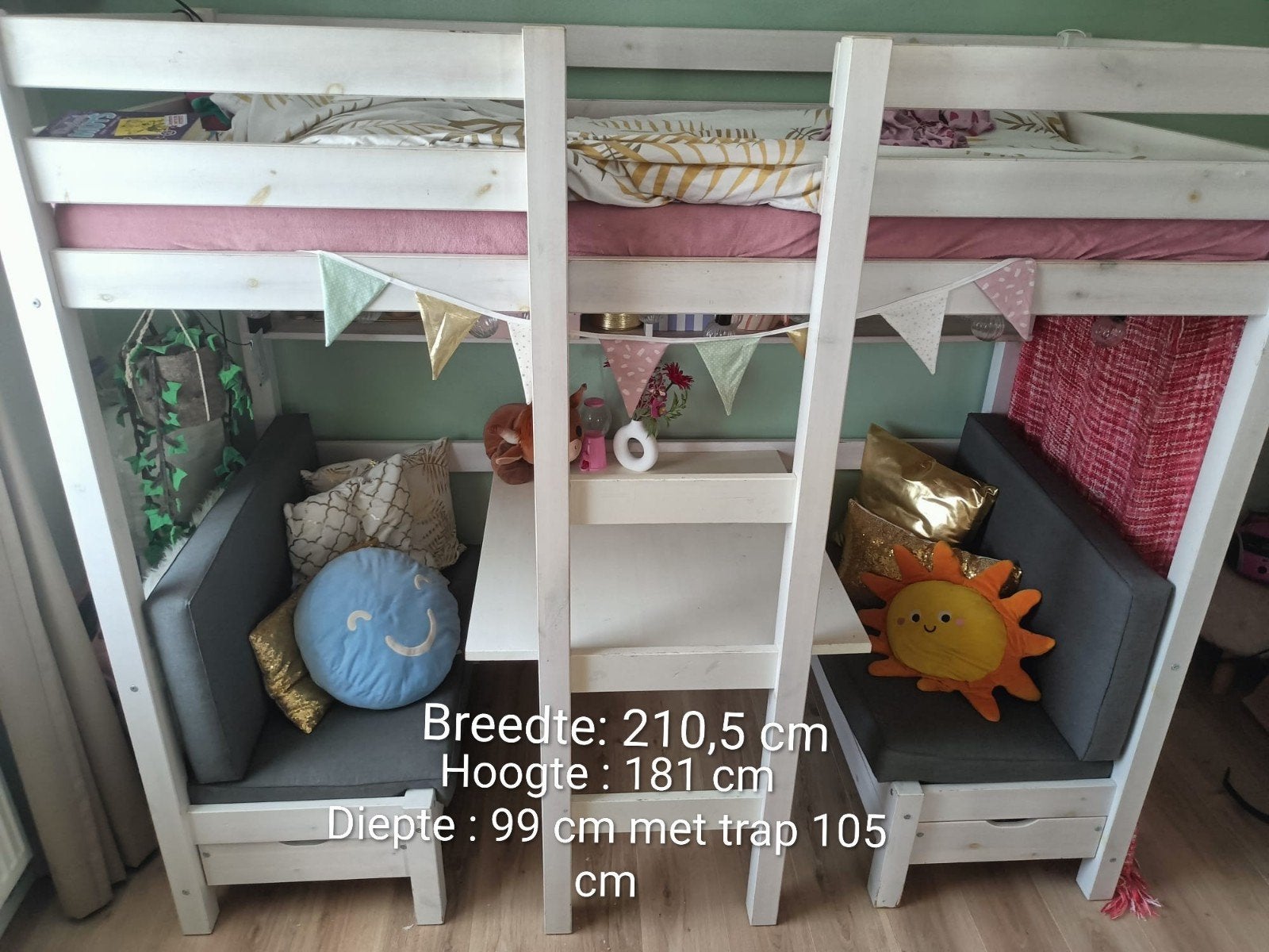 Hoogslaper/ stapelbed  met bankjes en bureau - Ideaal voor k, Ophalen, Gebruikt, 90 cm, Eenpersoons
