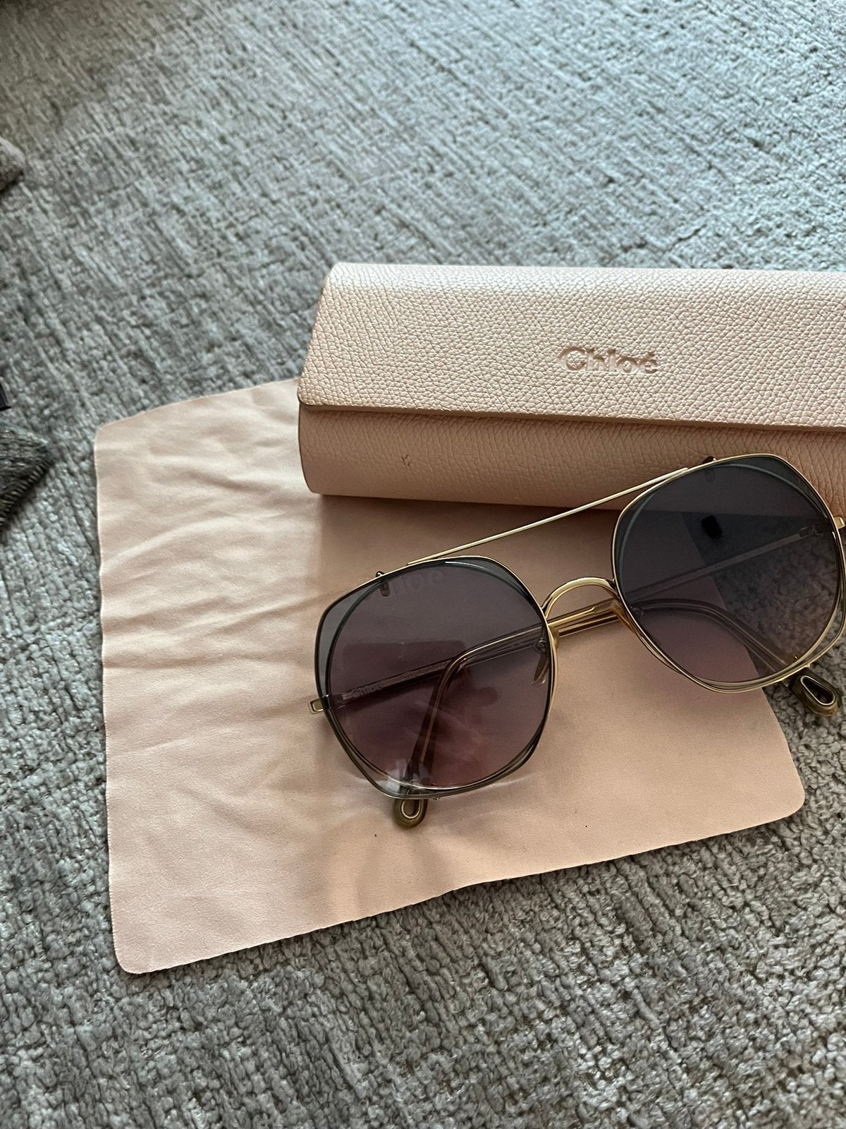 Chloe piloten zonnebril met gekleurde glazen., Overige merken, Gebruikt, Zonnebril, Blauw