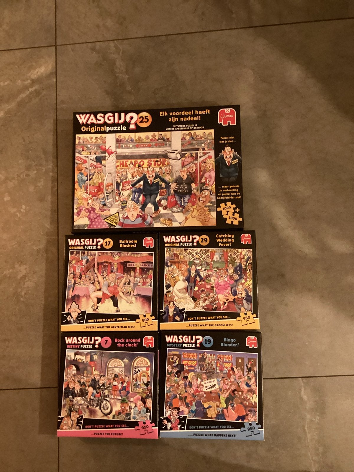 Wasgij Puzzels - Set van 5 (Origineel, Destiny, Mystery), Een of twee spelers, Ophalen of Verzenden, Gebruikt