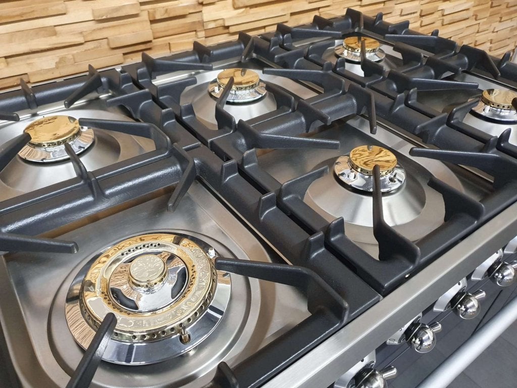 Luxe Boretti gasfornuis 90cm antraciet + rvs 6 pits 1 oven, Niet ingevuld, 60 cm of meer, Niet ingevuld, Grill