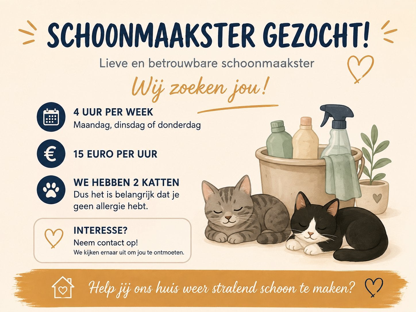 Schoonmaak hulp gezocht, Vacatures, Variabele uren, Overige niveaus, Starter, Overige vormen