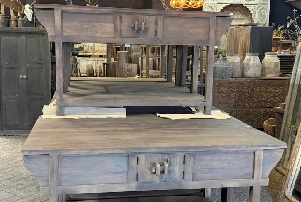 Sidetable wandtafel oud hout stoer sober landelijk, Ophalen, Stoer sober landelijk hoffz aura peeperkorn, Teakhout, Nieuw