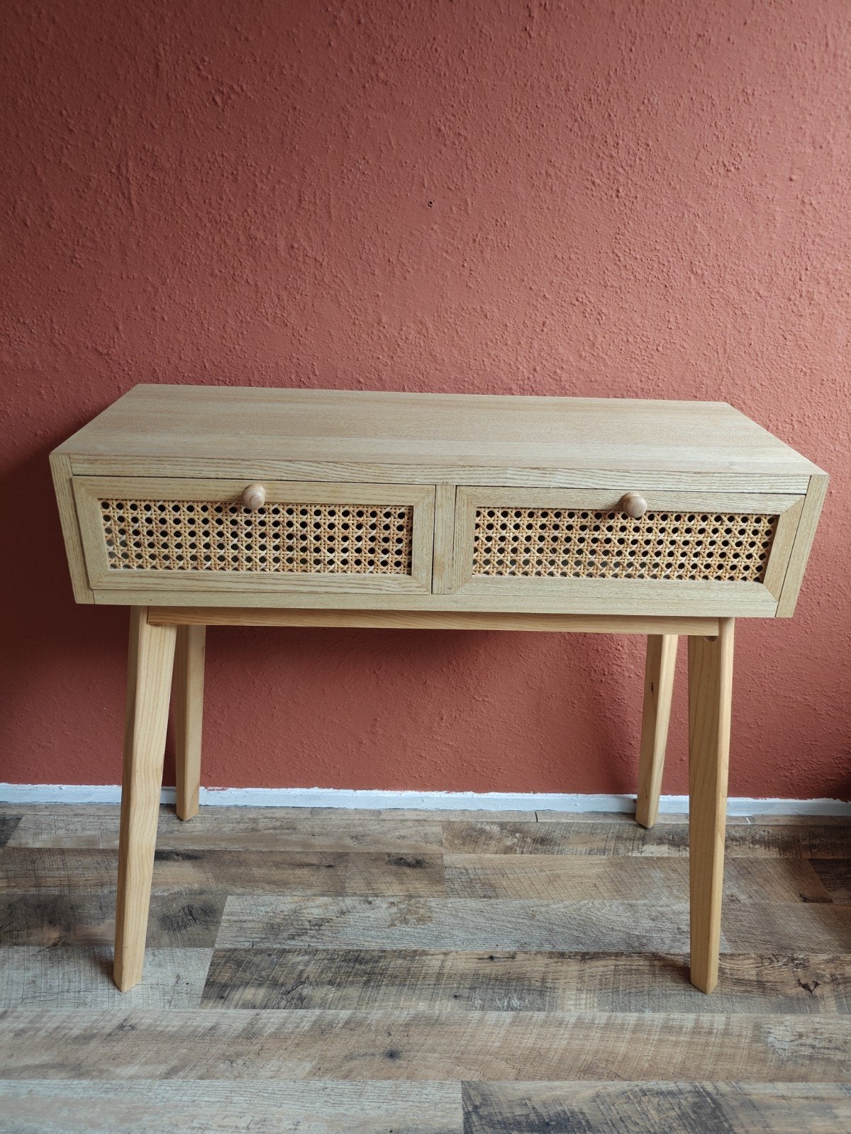 Houten sidetable met rotan lades, Ophalen, Modern, Bohemian, Zo goed als nieuw, 75 cm of meer