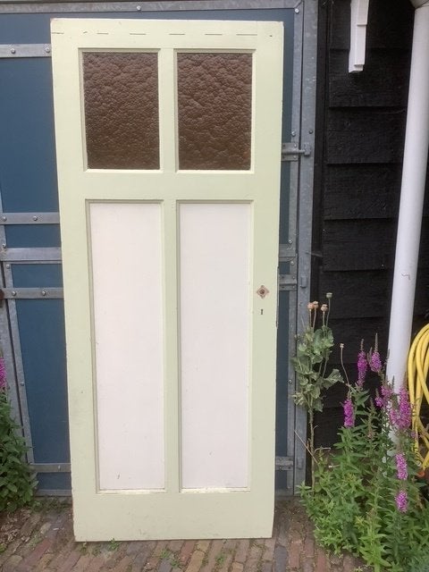 oude deur met glas 201 x82.5, Doe-het-zelf en Verbouw, Deuren en Horren, Ophalen, Gebruikt, 80 tot 100 cm, Binnendeur