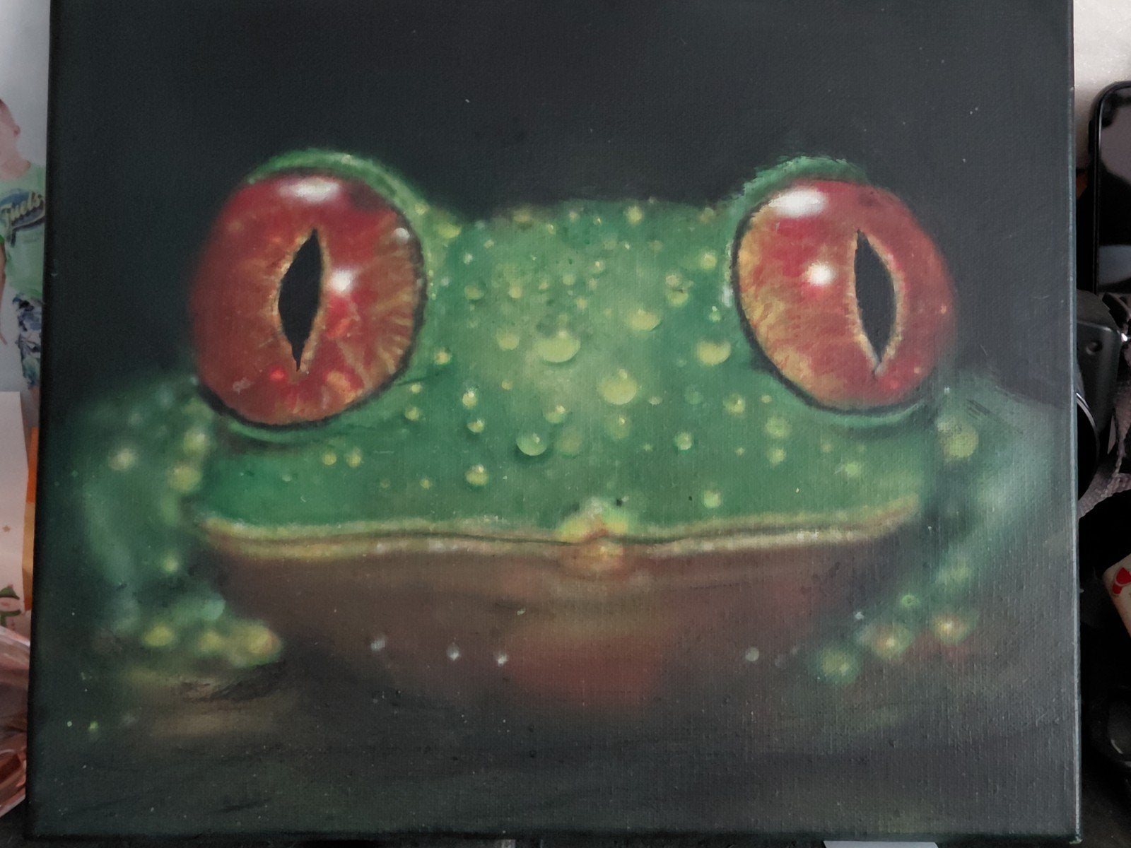 Handgeschilderde kikker op canvas - Acryl & Airbrush A4, Ophalen of Verzenden