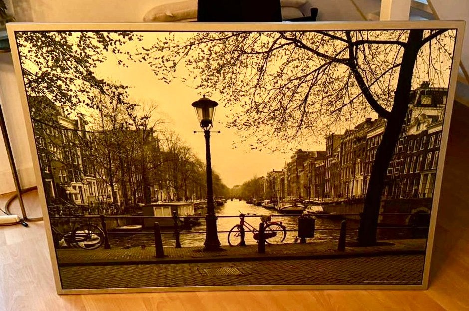 Groot ikea schilderij, Amsterdamse gracht met rode fiets, Ophalen, Gebruikt, 125 cm of meer, Print