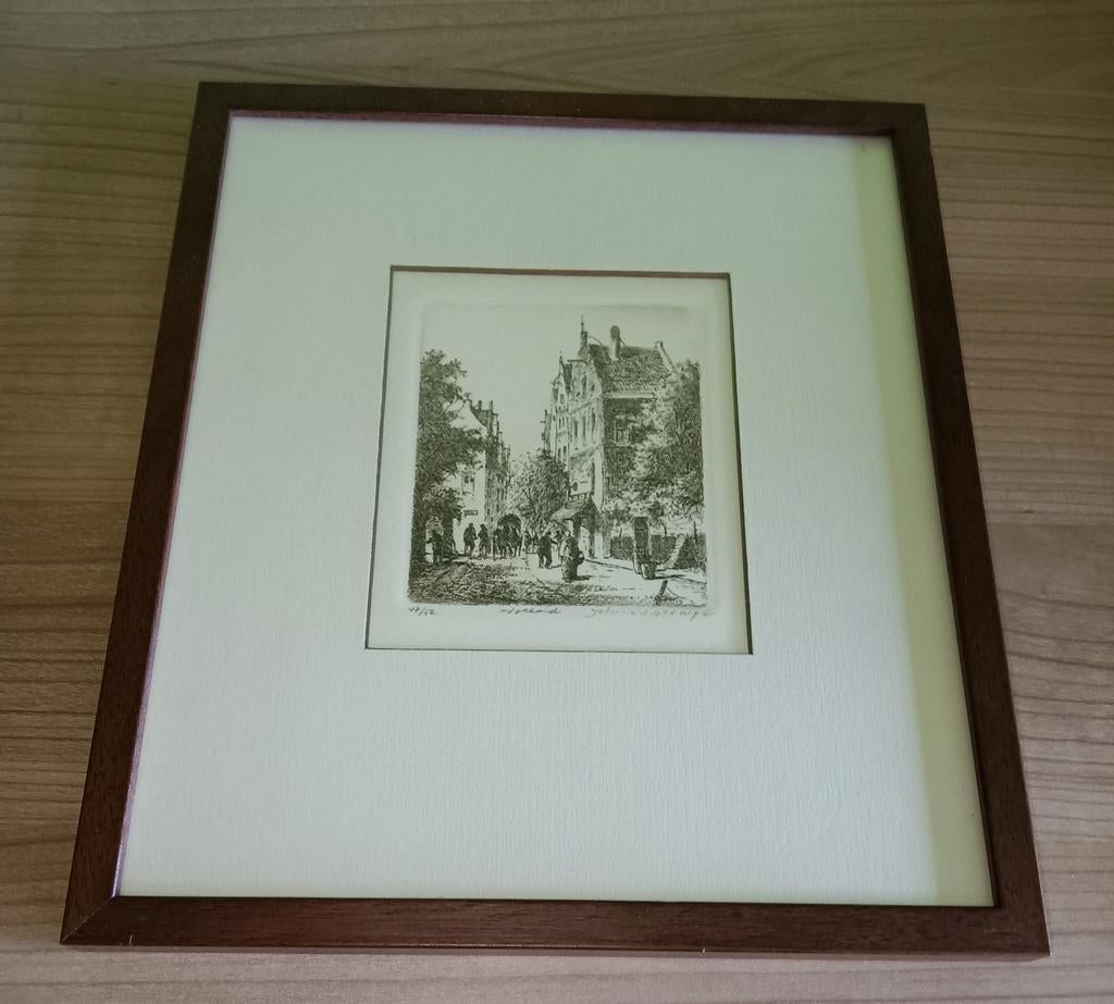 Ets Johan van Rijsewijk - Stadsgezicht, Antiek en Kunst, Kunst | Etsen en Gravures, Ophalen of Verzenden, Stadsgezicht, Ets