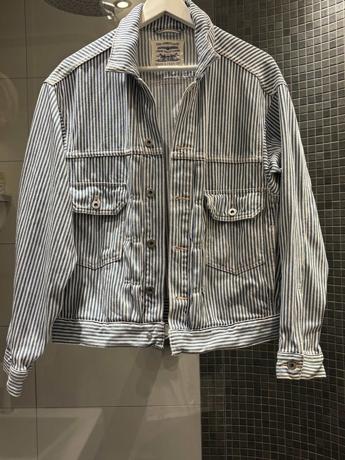 Levi’s Made & Crafted Hickory Stripe Denim Trucker Jacket, Ophalen of Verzenden, Zo goed als nieuw, Maat 46 (S) of kleiner, Blauw