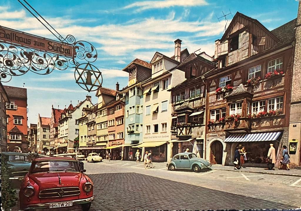 Ansichtkaart met auto’s Borgward en VW Kever, Verzamelen, Ophalen of Verzenden, 1960 tot 1980, Ongelopen, Voertuig