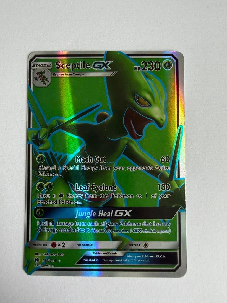 Sceptile GX (LOT 196) - Lost Thunder Pokémon Kaart, Ophalen of Verzenden, Gebruikt, Losse kaart, Foil