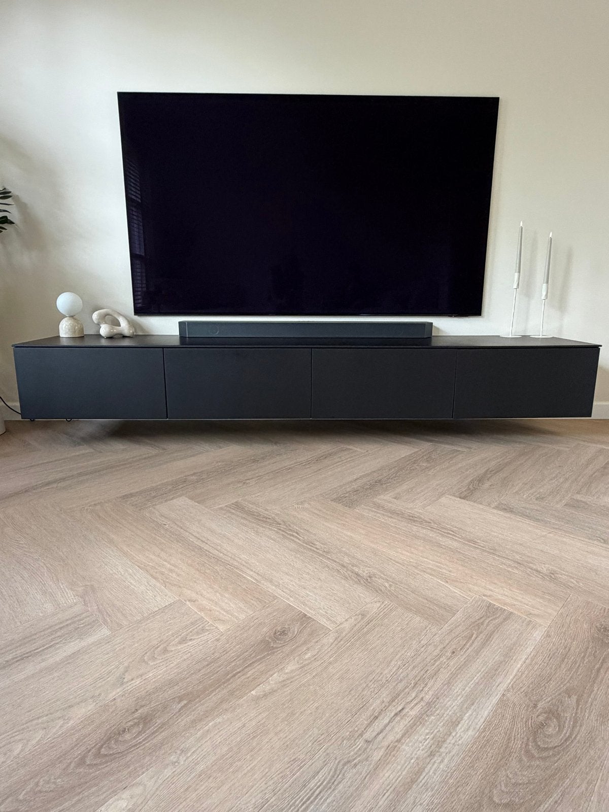 ZEN lifestyle Zwevend TV-meubel Zwart modern-design, Ophalen, Overige materialen, Zo goed als nieuw, 200 cm of meer
