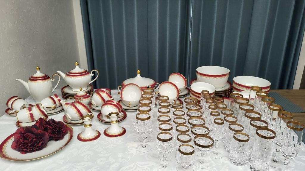 Hutschenreuther Drache model rood-goud servies, Ophalen, Zo goed als nieuw, Overige stijlen, Porselein