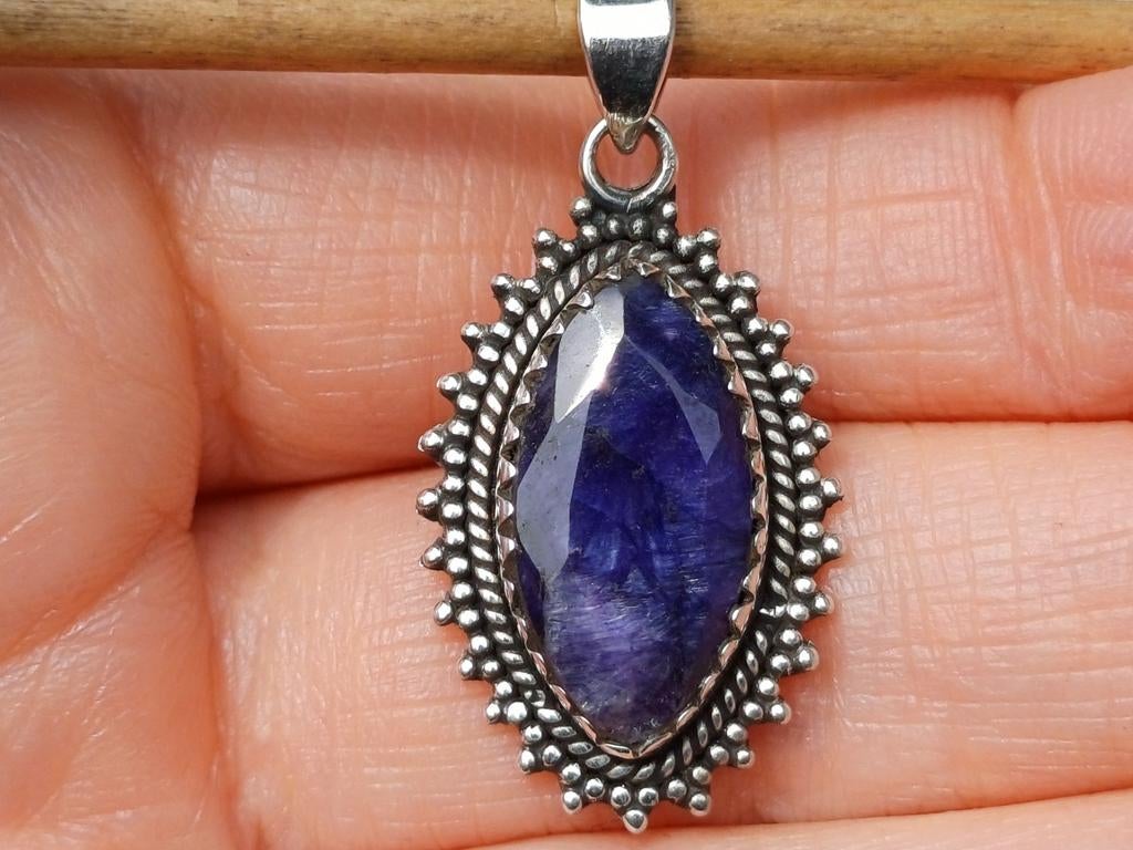 Vanoli 925 zilveren kettinghanger met ruwe saffier, Daiva1973@hotmail.com, Vanoli, Overige voorstellingen, Blauw