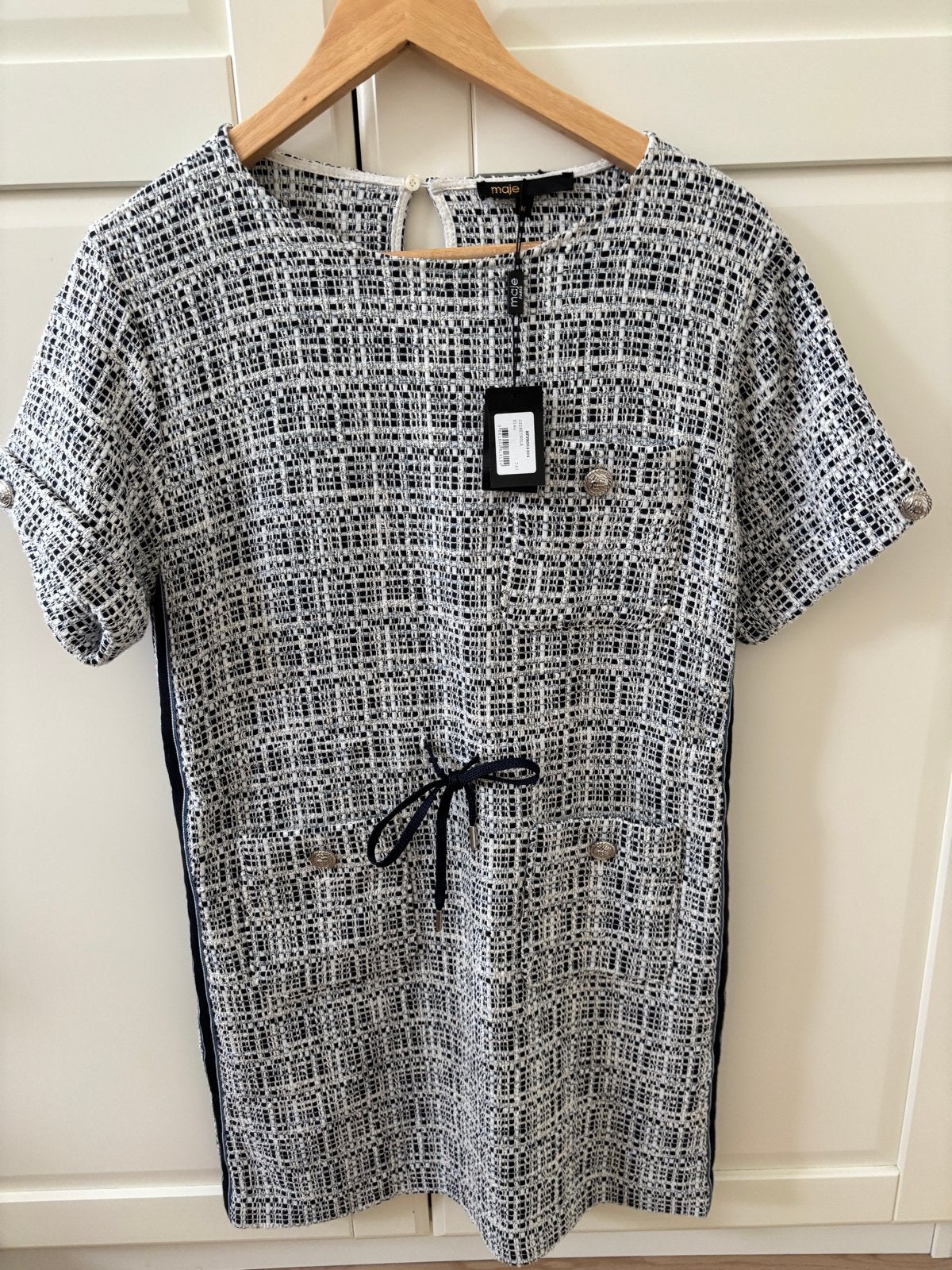 Maje Paris Tweed Jurk Blauw/Wit - Nieuw met labels, Maat 38/40 (M), Blauw, Nieuw, Ophalen of Verzenden