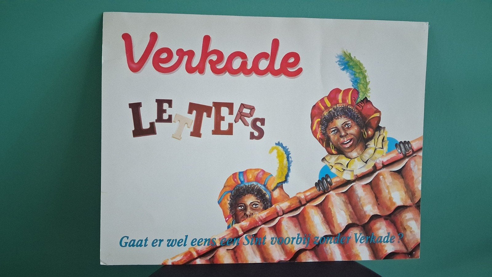 oud reclamebord karton Verkade letters, sinterklaas, Ophalen