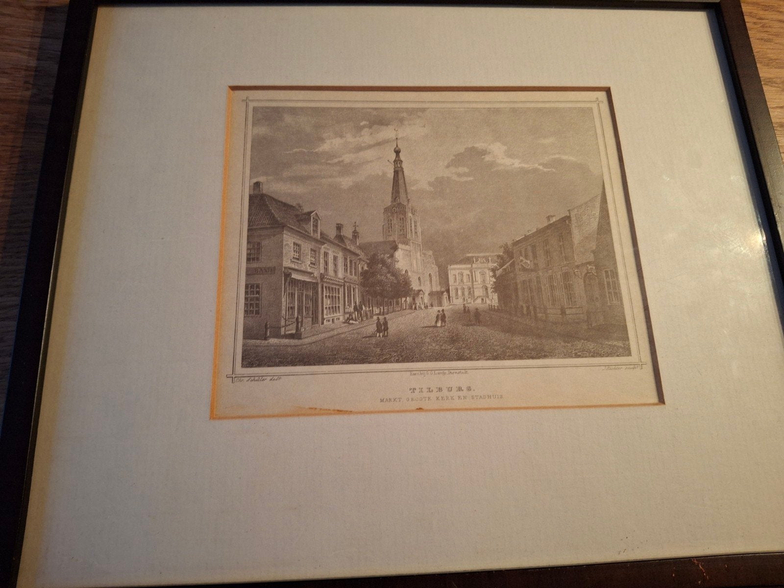 Antieke Ets Tilburg: Markt, Heuvel en Heuvelstraat, Antiek en Kunst, Ophalen, Ingelijst, Stadsgezicht, 1950 - 1999