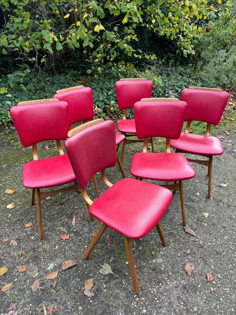 6 eetkamerstoelen (Vintage/Scandinavisch/jaren60), Huis en Inrichting, Stoelen, Ophalen, Gebruikt, Vijf, Zes of meer stoelen, Leer