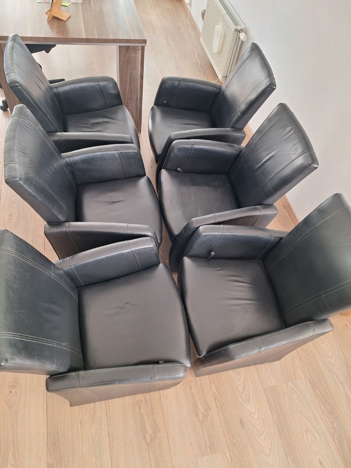 6 x leren eetkamerstoelen 23 /10 naar milieustraat, Ophalen, Gebruikt, Vijf, Zes of meer stoelen