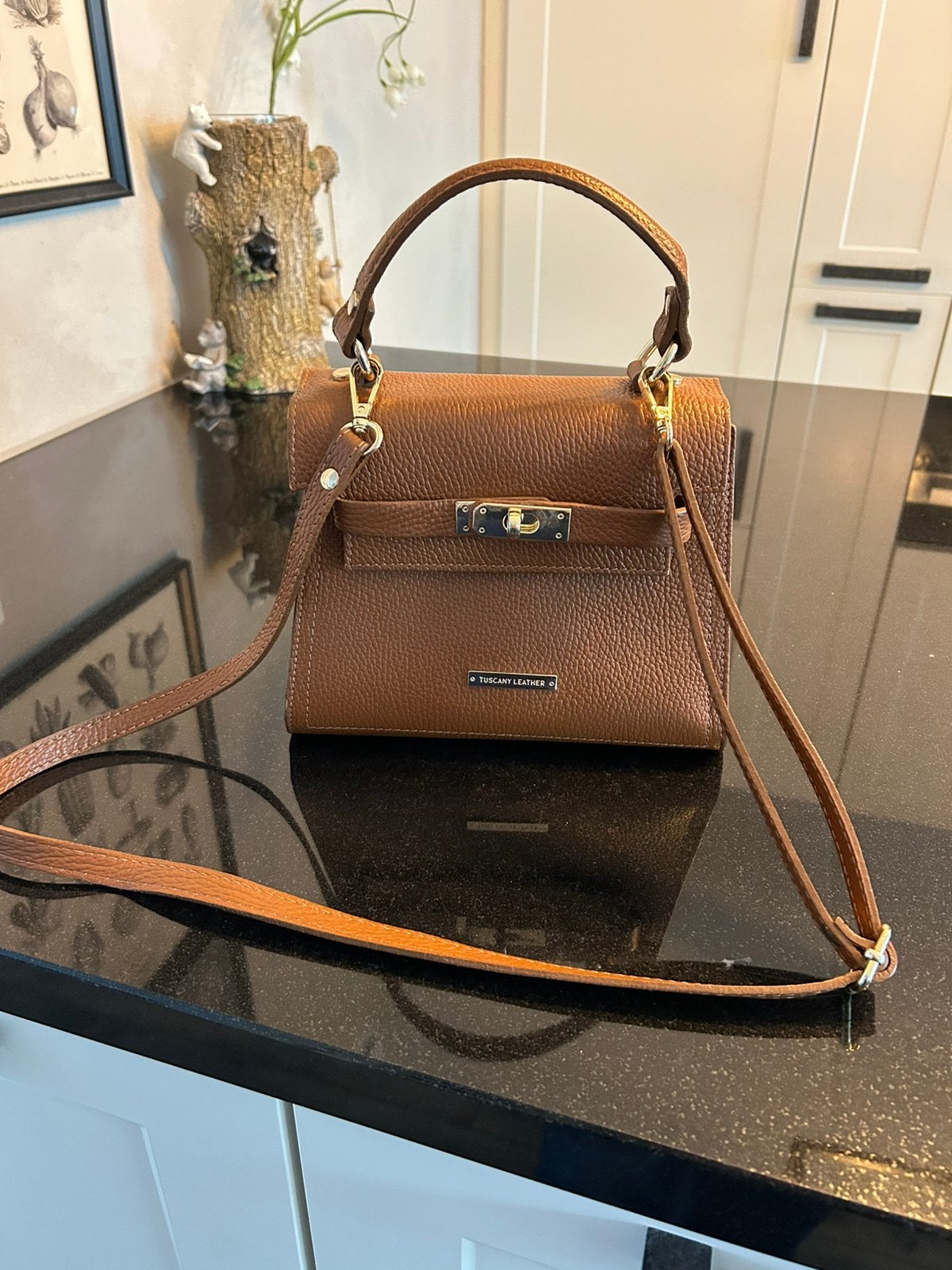 Leren bruin cognac honing kleurig tasje Kelly bag, Ophalen of Verzenden, Zo goed als nieuw, Bruin, Schoudertasje