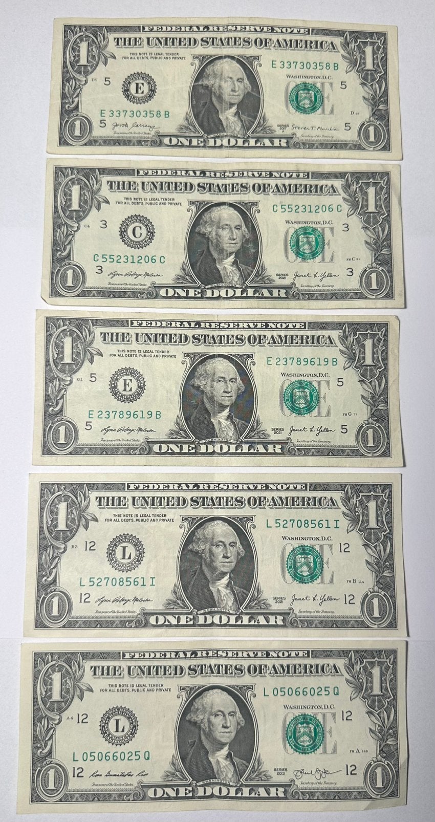 USA 5 x 1 Dollar Biljetten, Ophalen of Verzenden, Noord-Amerika, Setje