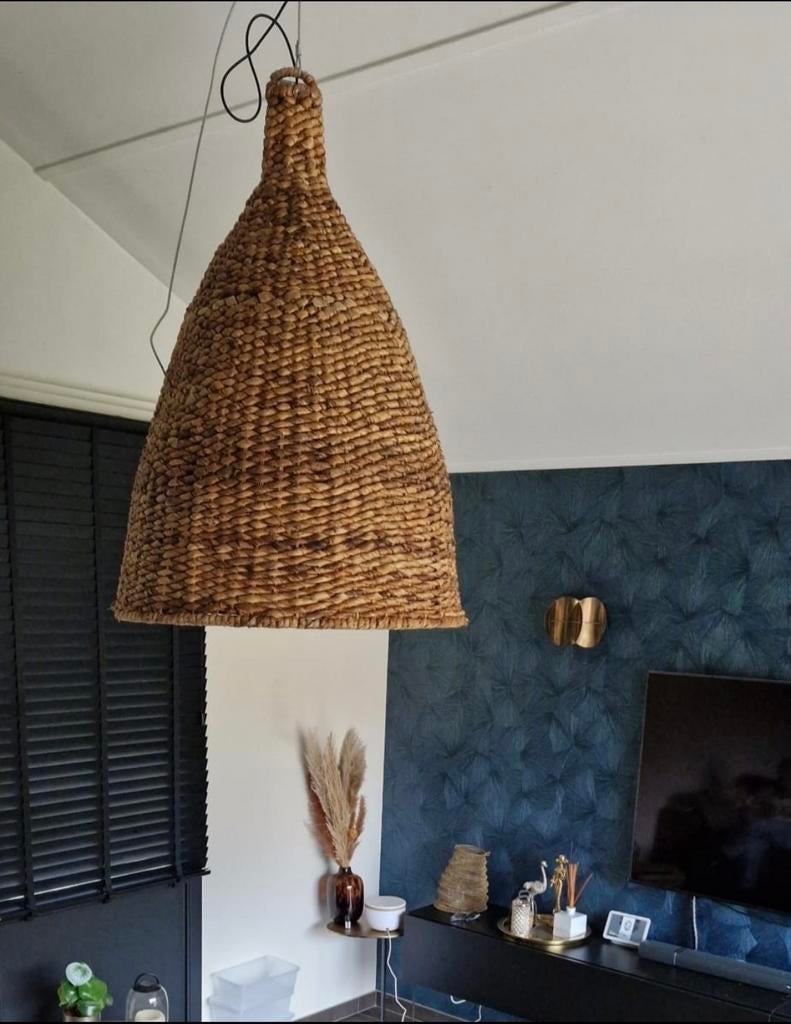 Grote stevige hanglamp van zeegras, Overige materialen, Gebruikt, Ophalen of Verzenden, 75 cm of meer
