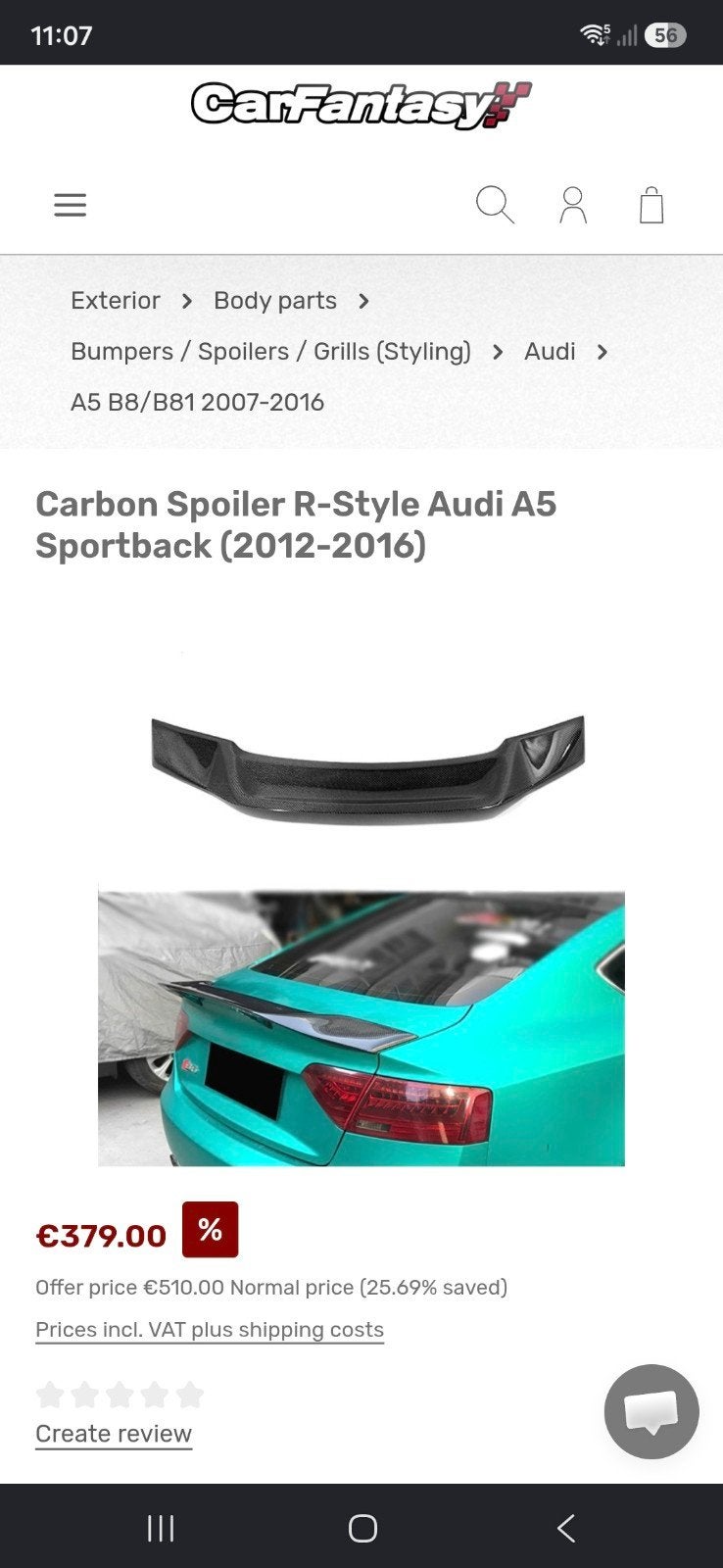 Spoiler kofferbak Audi A5 Sportback 2012. Carbon., Ophalen of Verzenden