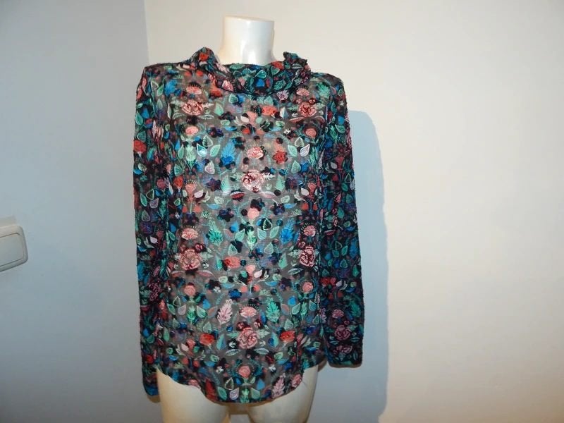 Essentiel Antwerp bonte bloemen top kol strik nek 40, Maat 38/40 (M), Zo goed als nieuw, Essentiel Antwerp, Lange mouw