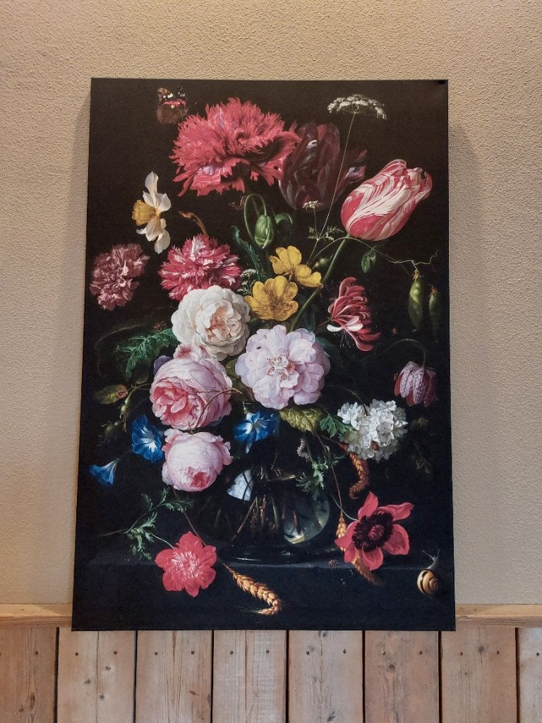 Bloemen schilderij op canvas doek, Ophalen, 125 cm of meer, Schilderij