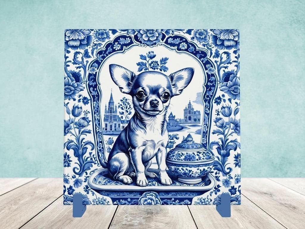 Chihuahua Delfts Blauwe tegel incl houder, Ophalen of Verzenden, Nieuw