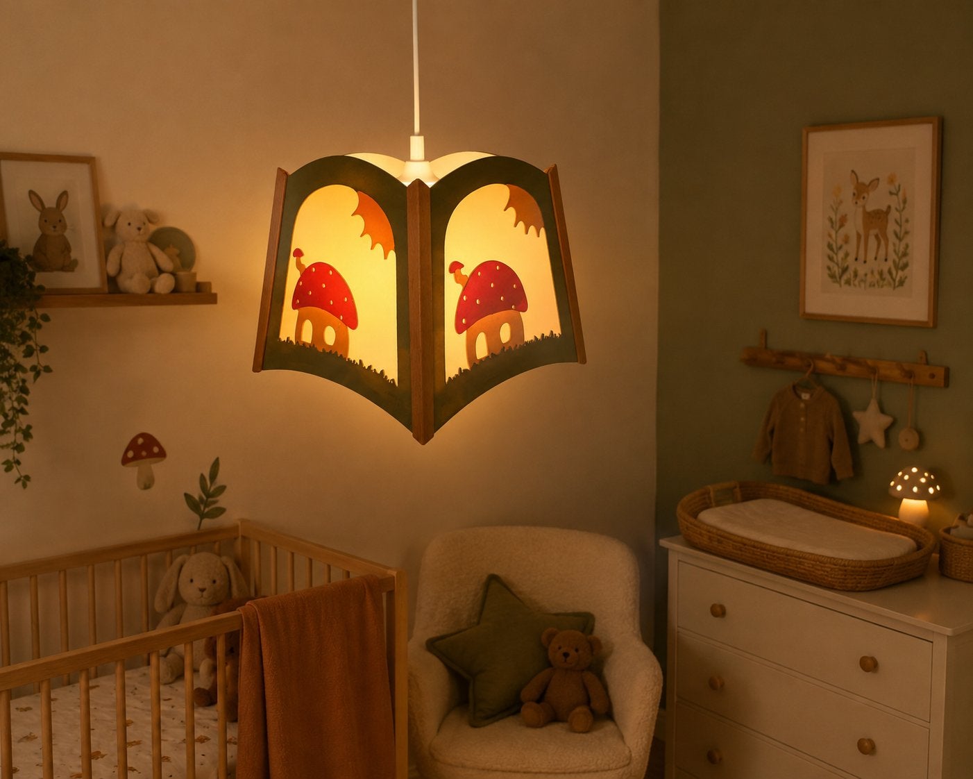 Handgemaakte houten lamp voor kinderkamer, Ophalen, Zo goed als nieuw, Overige merken, Lamp