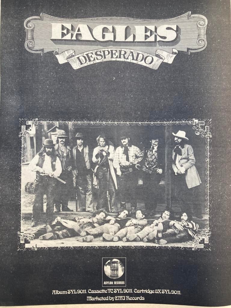 Paginagrote A3 advertentie EAGLES Desperado release, Ophalen of Verzenden, Zo goed als nieuw, A1 t/m A3