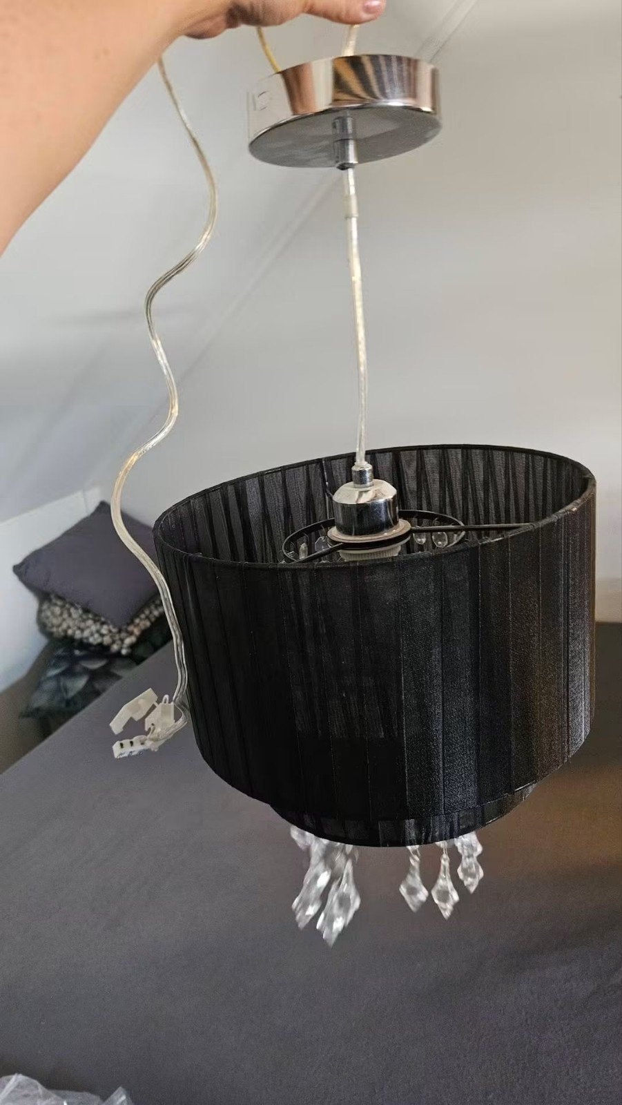 Zwarte plafonnière met kristallen - gratis af te halen, Ophalen, Minder dan 50 cm, Gebruikt, Glas