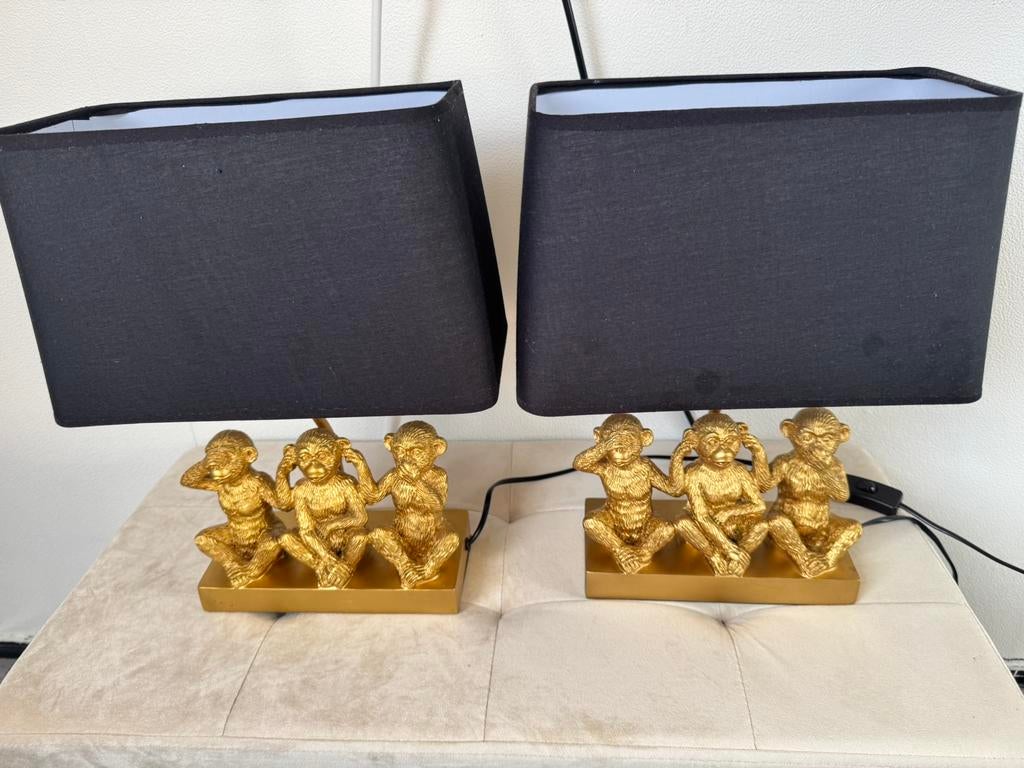 Goude apen lampen, Huis en Inrichting, Lampen | Tafellampen, Ophalen of Verzenden, Minder dan 50 cm