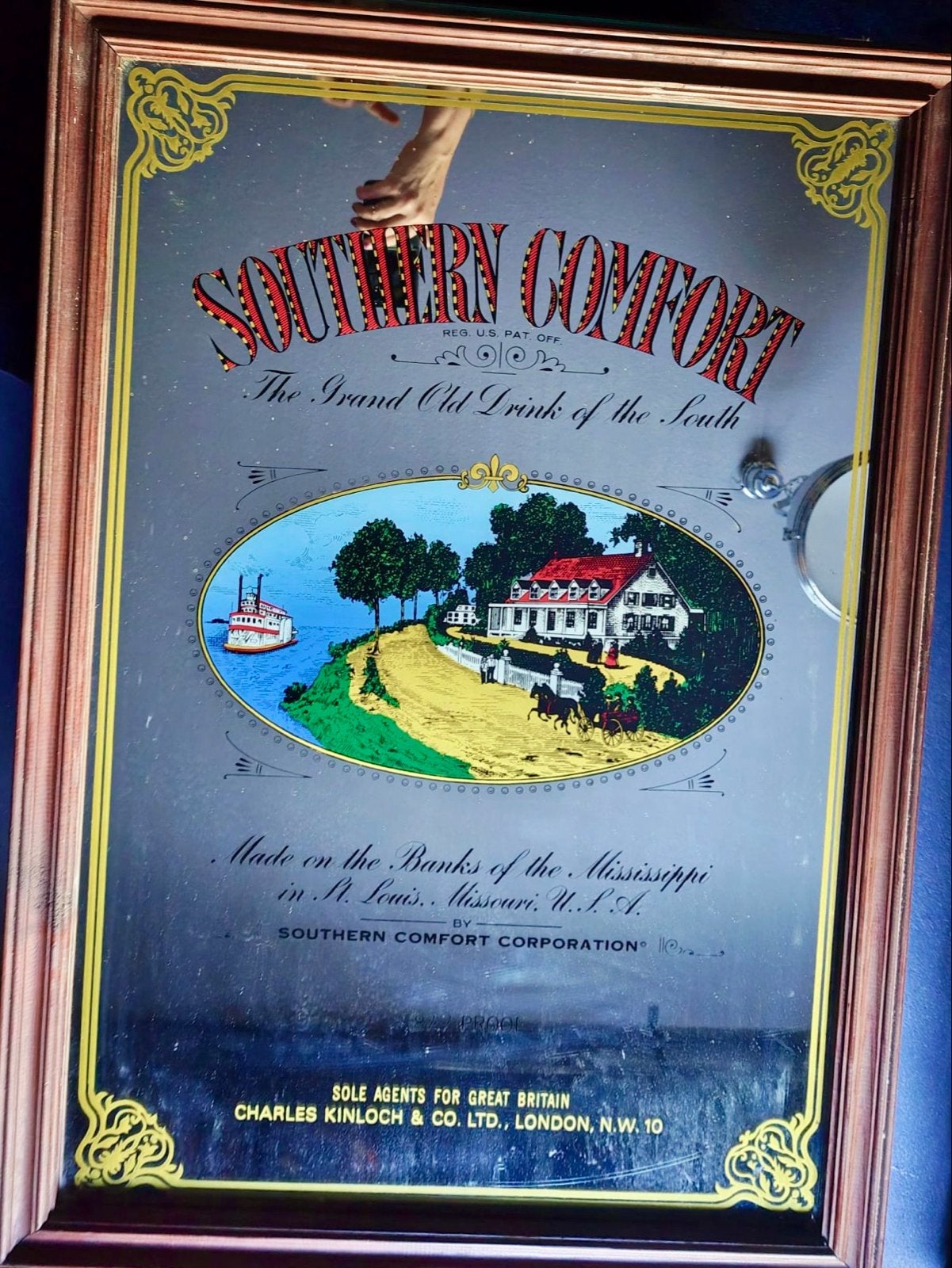 Vintage Southern Comfort spiegel - Decoratieve barspiegel, Ophalen of Verzenden, Rechthoekig, 50 tot 100 cm, Minder dan 100 cm