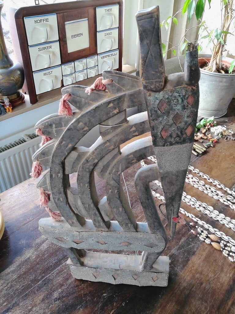 Bamana Mali ceremonieel beeld masker antilope Chi Wara 69cm, Hout, Bruin, Afrika, Ophalen of Verzenden