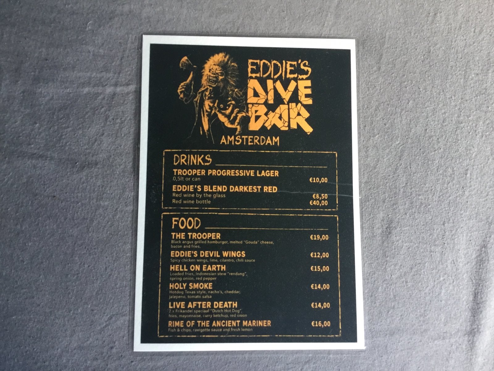 Iron maiden  menu kaart A’dom, Ophalen of Verzenden, Nieuw