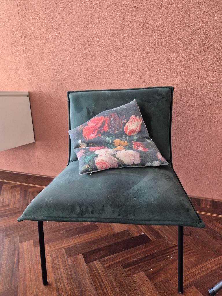 Groen velvet stoeltje, Ophalen of Verzenden, Gebruikt, Minder dan 75 cm, 50 tot 75 cm