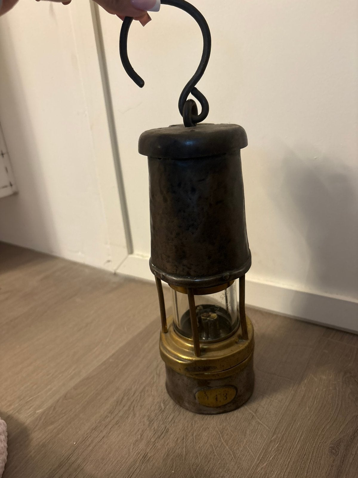 Oude metalen mijnwerkerslamp nr. 113 – – Oude verzameling, Ophalen of Verzenden