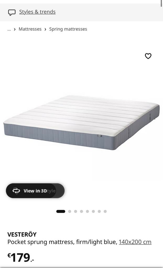 IKEA VESTERÖY mattress firm + foldable bed frame 140 x 200, Tweepersoons, Zo goed als nieuw, 200 cm, 140 cm