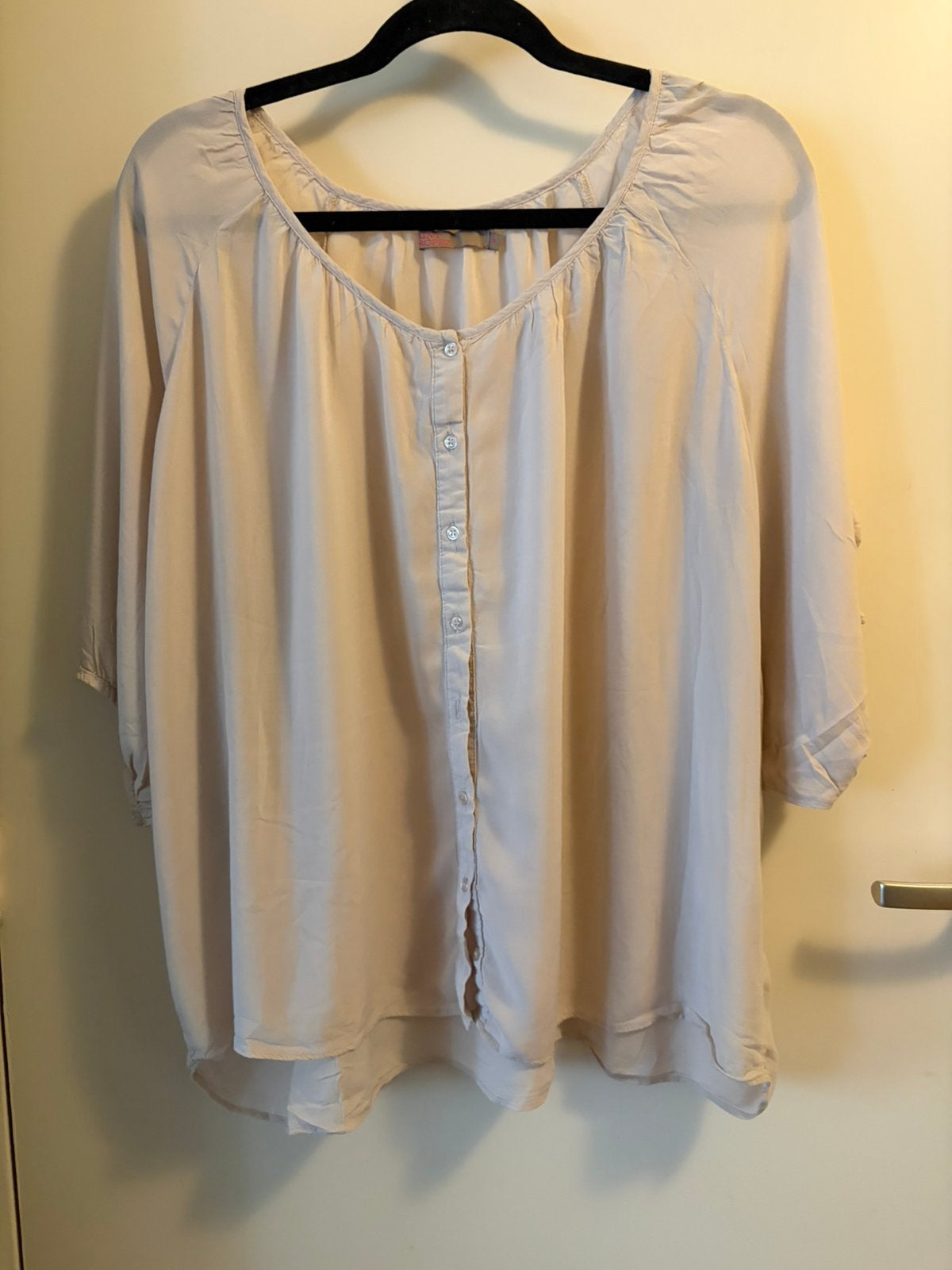 St Tropez oversized beige viscose blouse tm s/xxl, Verzenden, Zo goed als nieuw, Maat 46/48 (XL) of groter, Beige